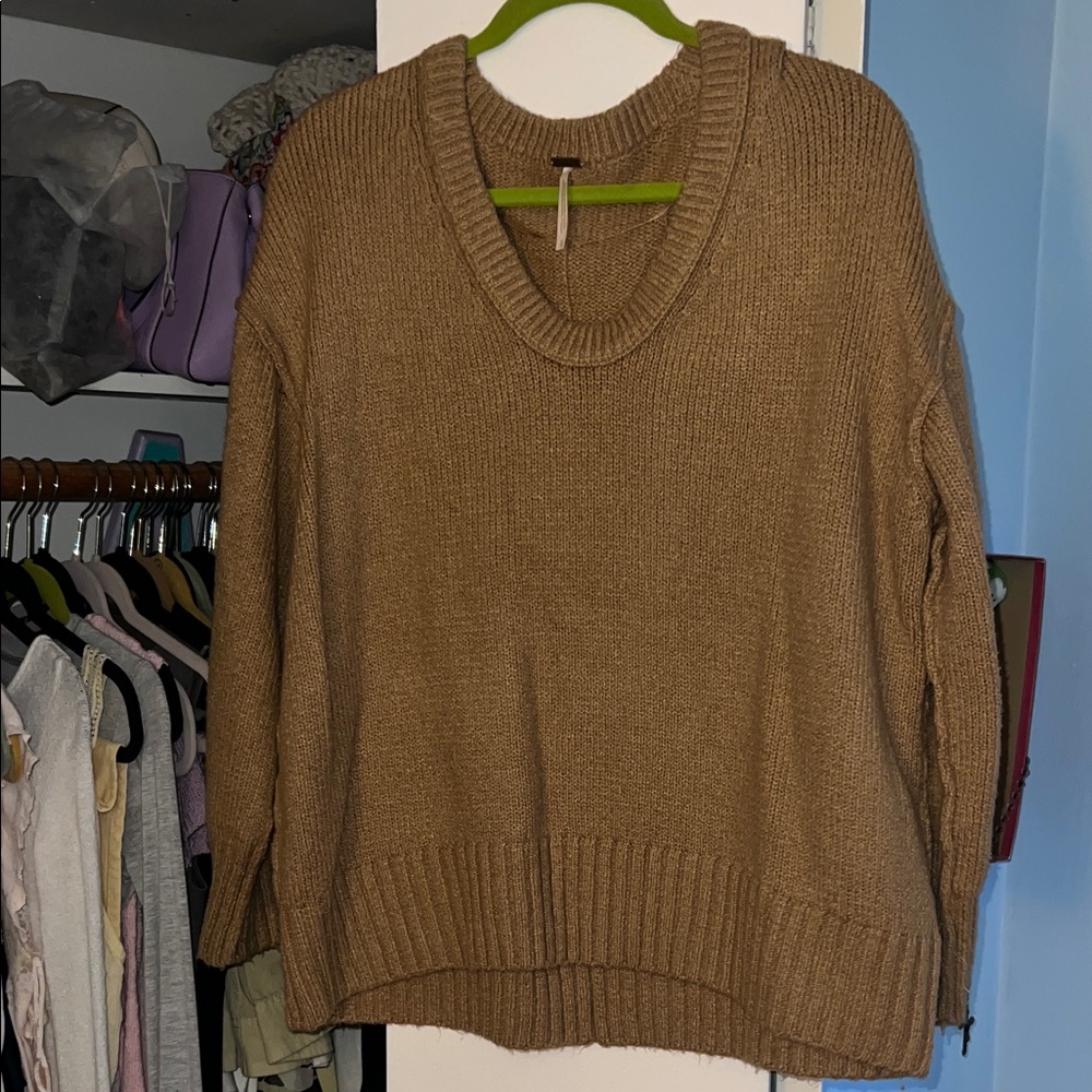 Free People Tan Crew Neck Sweater